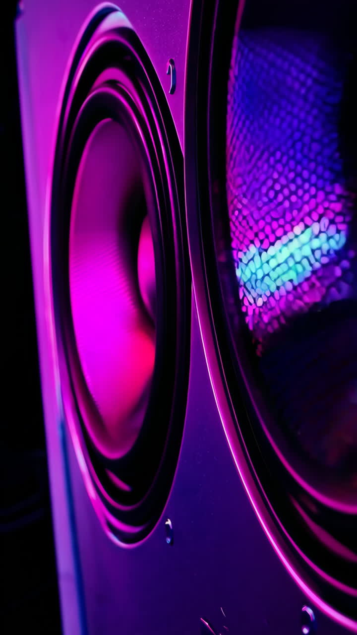 Close-up of Illuminated Speakers with Neon Lights