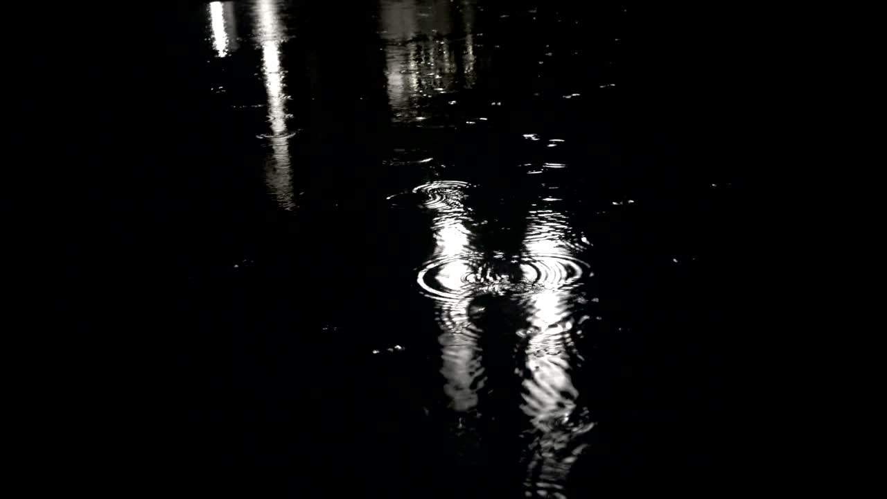 shot of heavy rain on road/Rain Road in London street at night, loop background