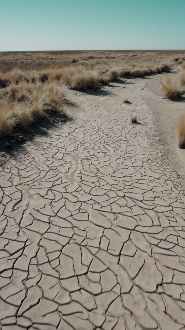 Dry, Cracked Earth and Sparse Vegetation