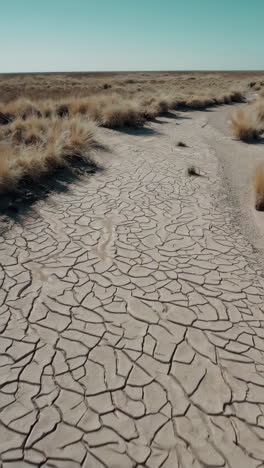 dry, cracked earth and sparse vegetation