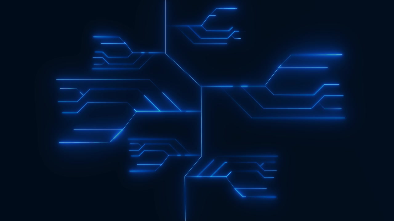 4k 3d circuit board with moving electrons data flow loop background animation artificial