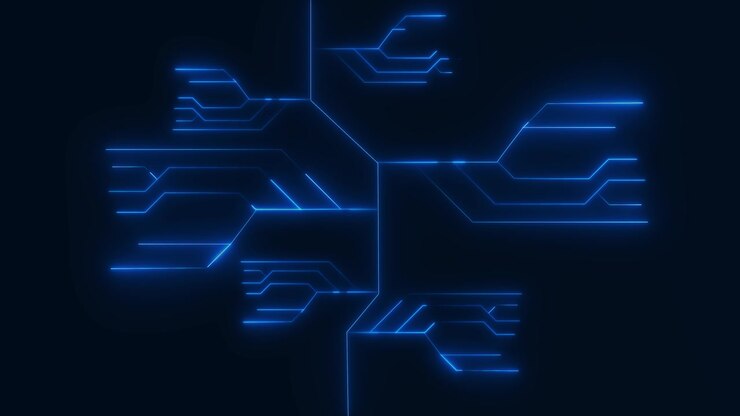 Circuito stampato 3D 4K con elettroni in movimento, animazione di sfondo con flusso di dati in loop, artificiale