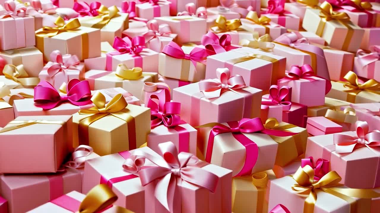 Pile of pink and gold gift boxes