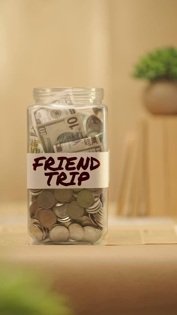 VERTICAL VIDEO OF PERSON SAVING MONEY FOR FRIEND TRIP