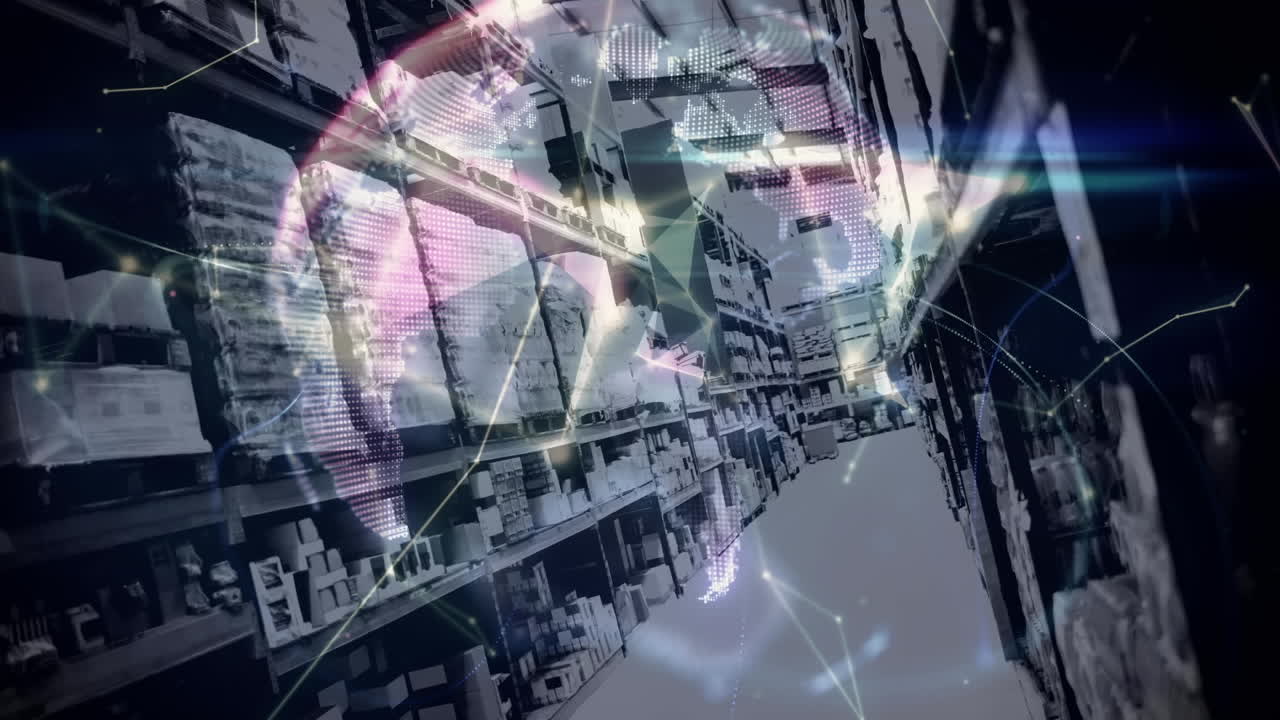 창고를 통해 연결의 네트워크와 함께 지구의 애니메이션