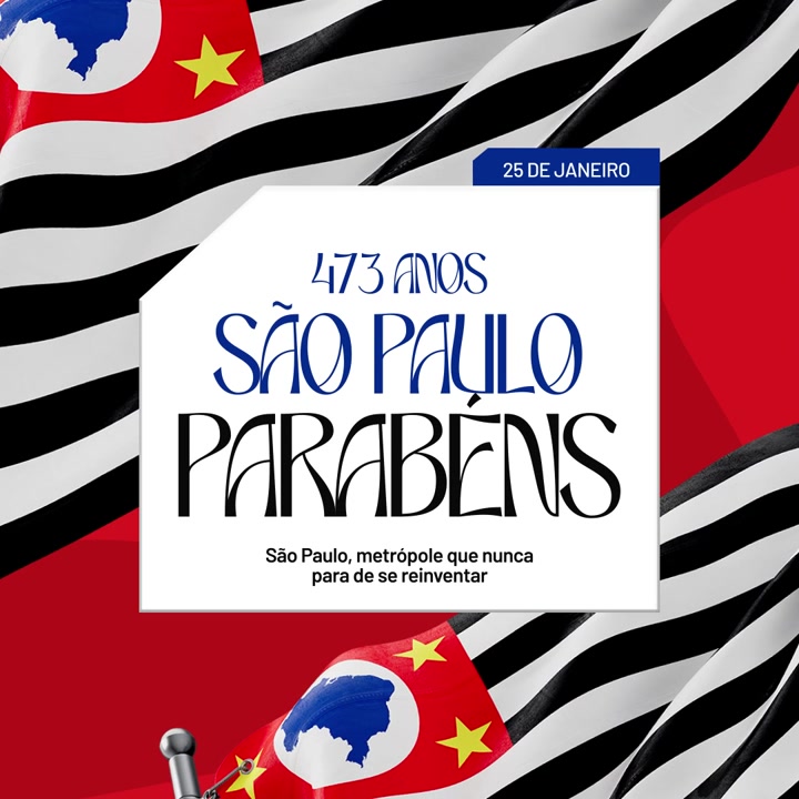 Grafica per la celebrazione dell'anniversario della città di San Paolo con bandiera sventolante