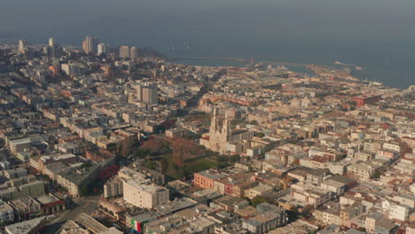 Aerial-shot-towards-Saints-Peter-and-Paul-church-San-Francisco