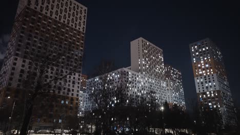 modern apartment buildings at night