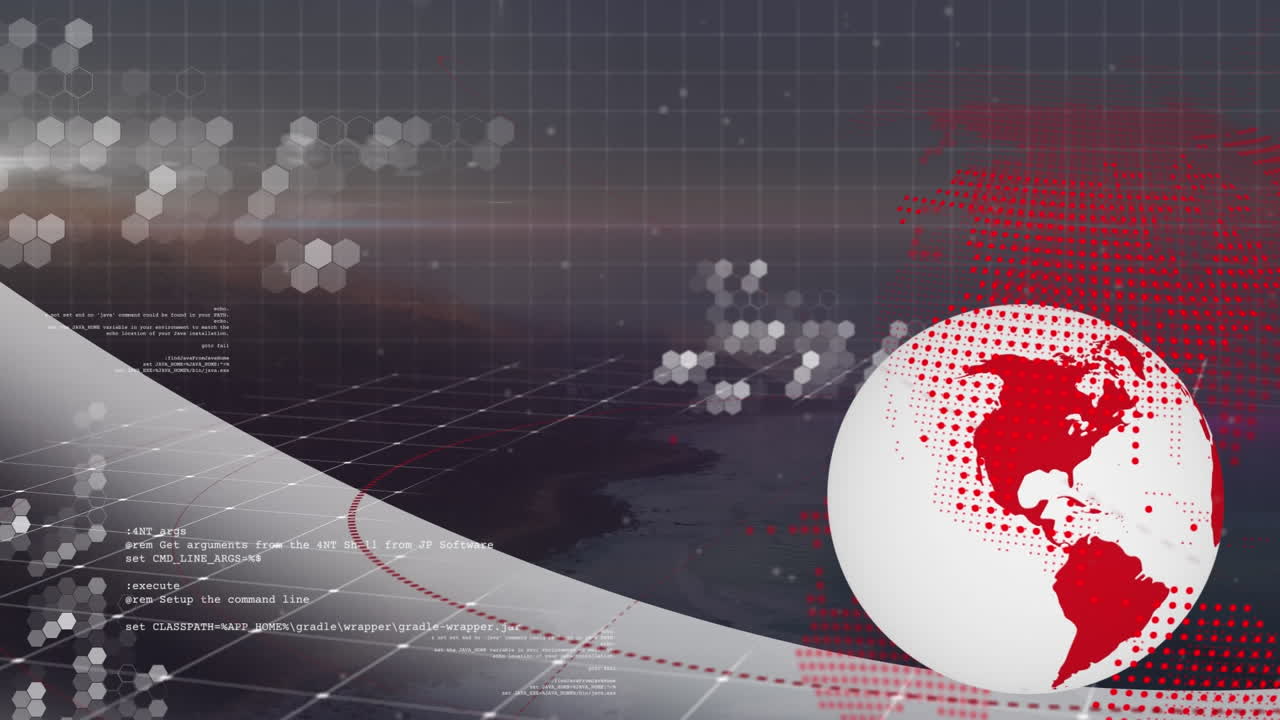 animación del globo que gira con una cuadrícula sobre el paisaje urbano