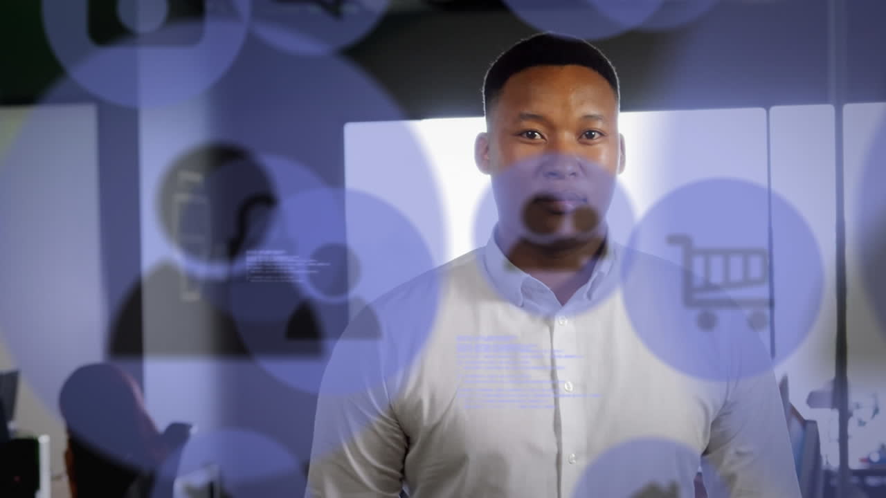 Animation of digital icons over businessman