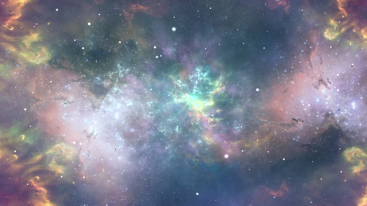 volando a través de la nebulosa espacial de orión y las estrellas del cielo nocturno.