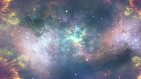 volando a través de la nebulosa espacial de orión y las estrellas del cielo nocturno.