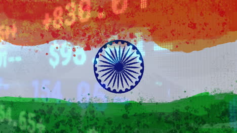 composición del procesamiento de datos financieros sobre la bandera india