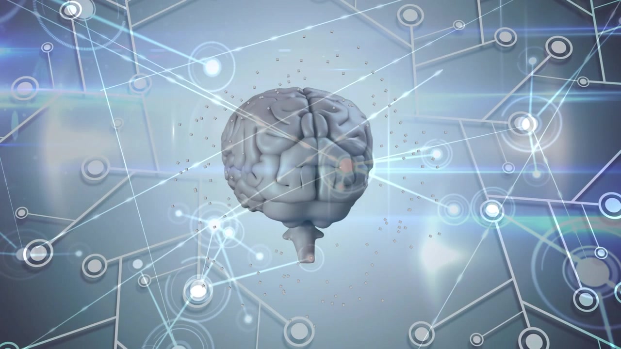 Animation of human brain spinning and network of connections