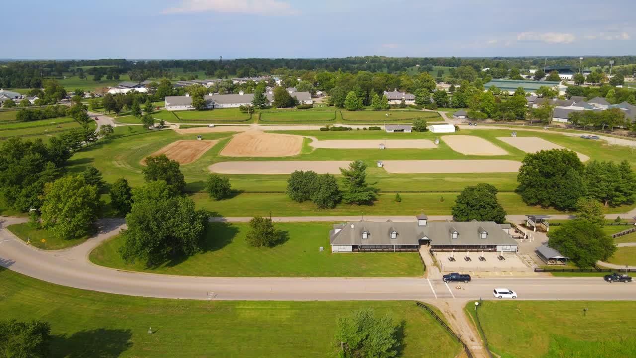 Large Dressage arena in Kentucky Horse Park in Lexington, Kentucky, USA in aerial view