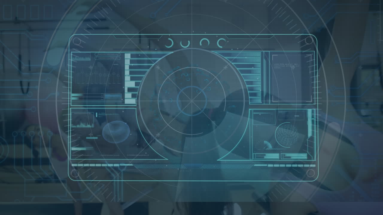 animación de pantalla digital con datos sobre mujeres caucásicas que hacen ejercicio