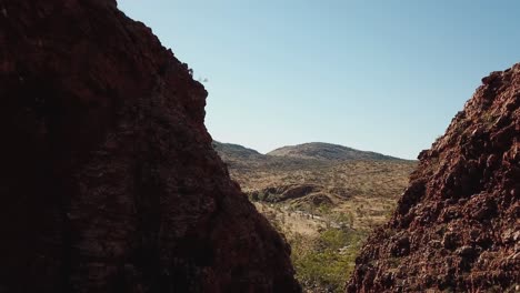 Flying-Between-Two-Rock-Mountains,-Aerial