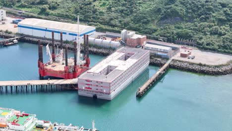 Bibby-Stockholm-Migrant-accommodation-barge-Portland-Dorset-UK-aerial