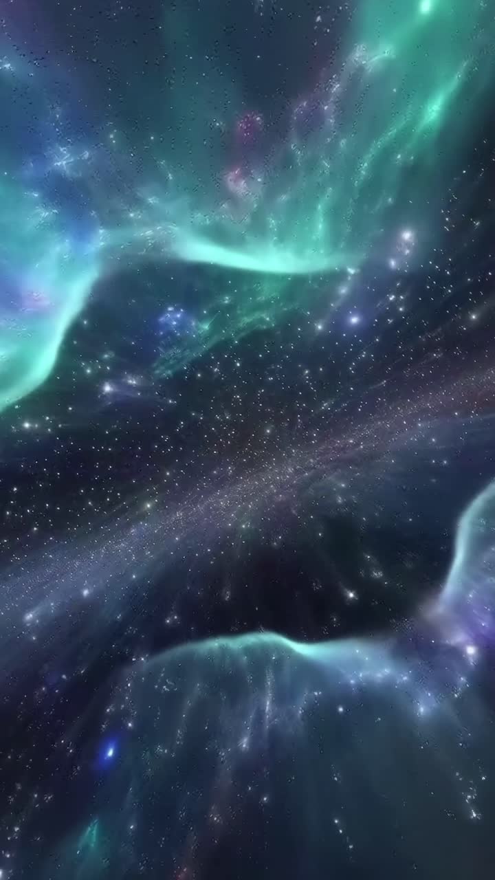 Un video cósmico hipnotizante con una vista de gran angular de galaxias y nebulosas arremolinadas.