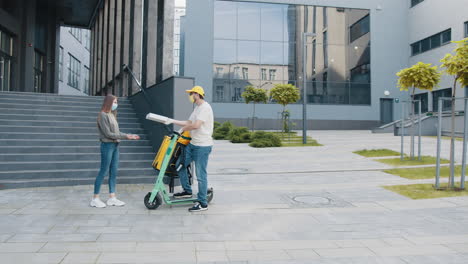 food delivery in city with face masks