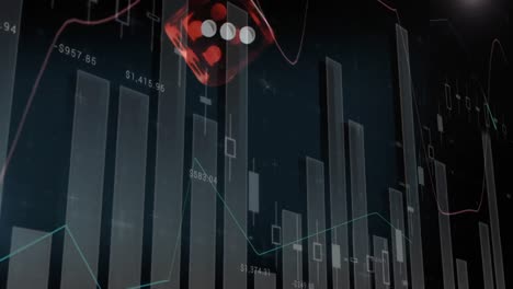 Animación-De-Estadísticas-Y-Procesamiento-De-Datos-Y-Dos-Dados-Rojos-Cayendo-Entre-Sí-Sobre-Fondo-Negro