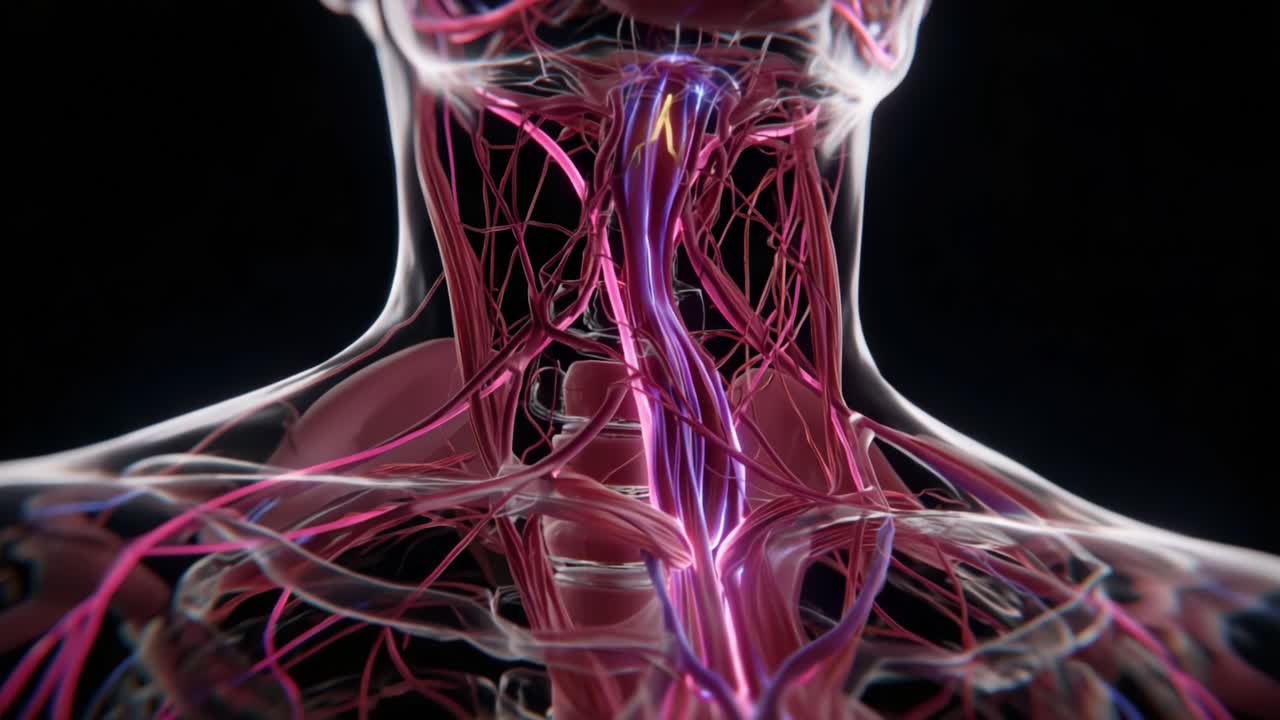 Detailed Visualization of the Human Vascular System: An Insight into the Intricate Network of Blood Vessels and Veins in the Neck Area