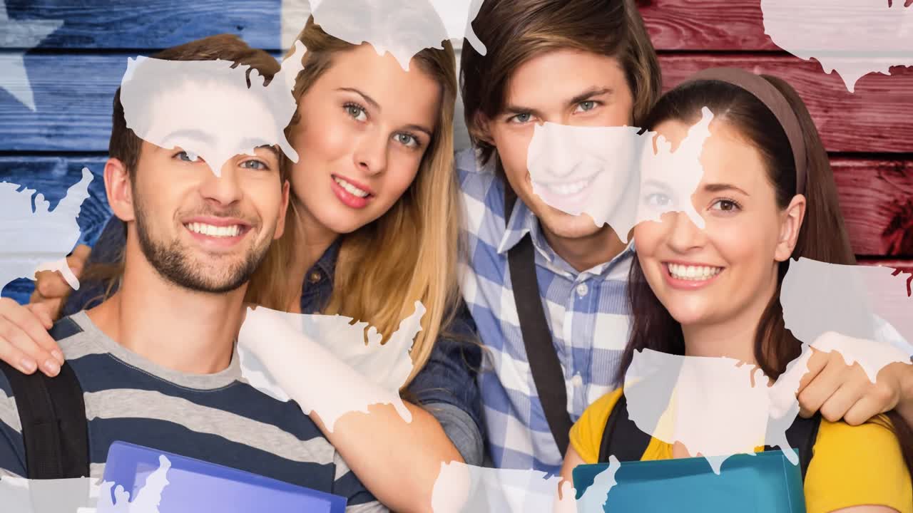 나무 테이블 과 미국  ⁇ 발 위 에 웃는 친구 들 의 애니메이션