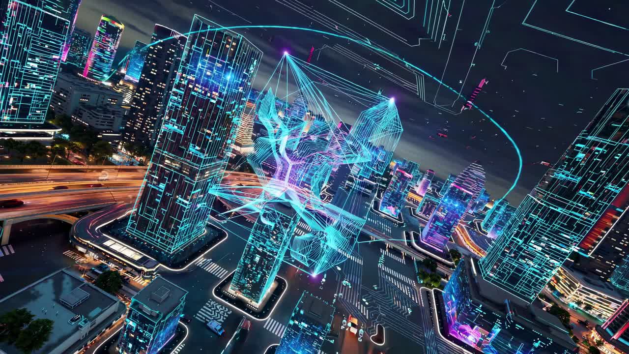 paisaje urbano digital con visualización de datos