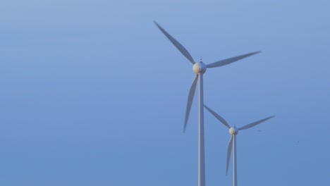 granja de turbinas eólicas que produce energía renovable para un mundo ecológico verde en una hermosa puesta de sol, plano medio