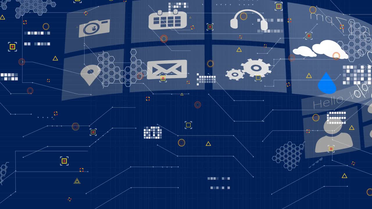 Animation of financial data processing and digital icons