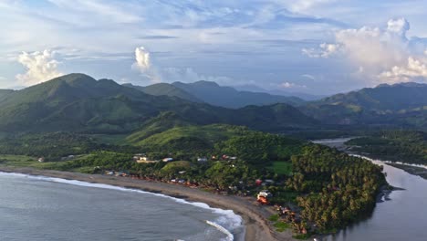 aerial: mexican pacific coast, remote tropical forest hills and ocean landscape