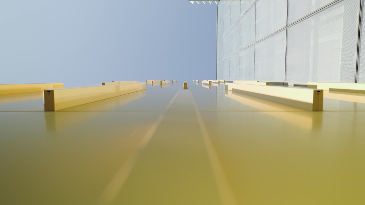 cierre los detalles arquitectónicos de la fachada de aluminio dorado con montantes y diseño de paredes de vidrio