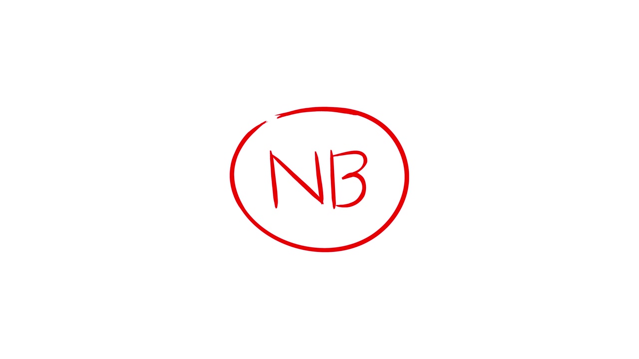 Cerchio rosso animato con le lettere NB che appaiono su sfondo bianco