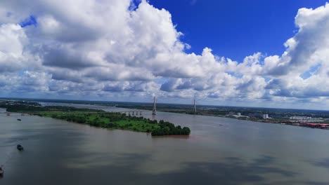 aerial view of the river and the bridge in can tho.