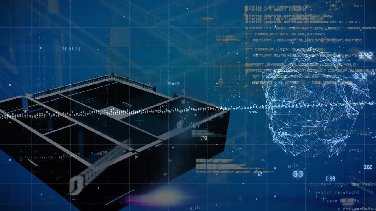 Animation of data processing over shape and house