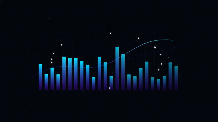 Animazione digitale di un grafico a barre con linea di tendenza in ascesa