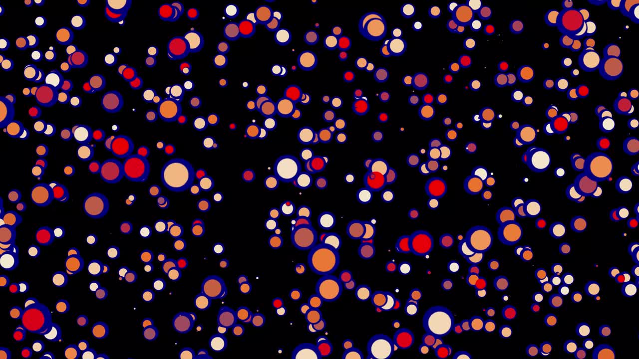 Abstract round multicolored particles flow motion background