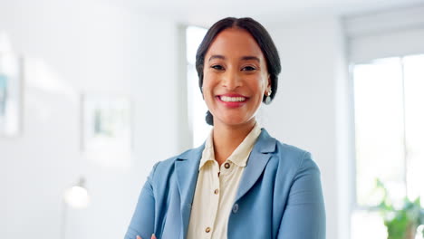success, face and business woman in the office