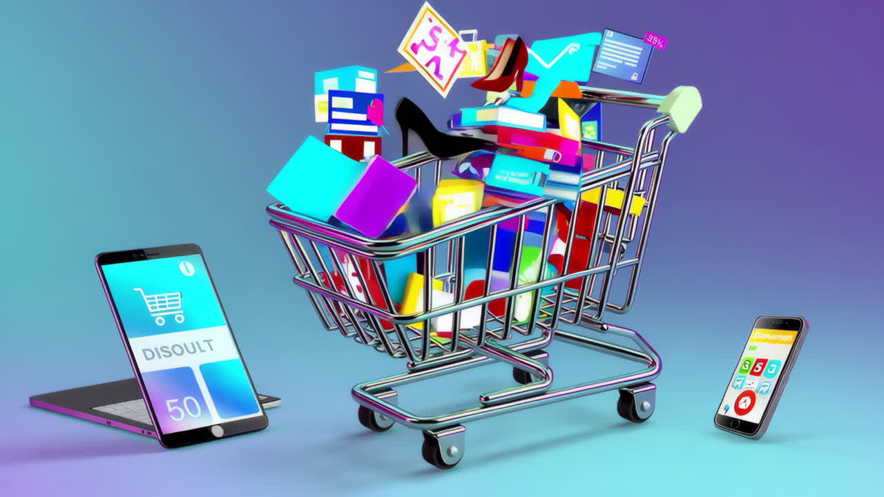 Online Shopping and E-commerce Concept with Digital Devices and Shopping Cart