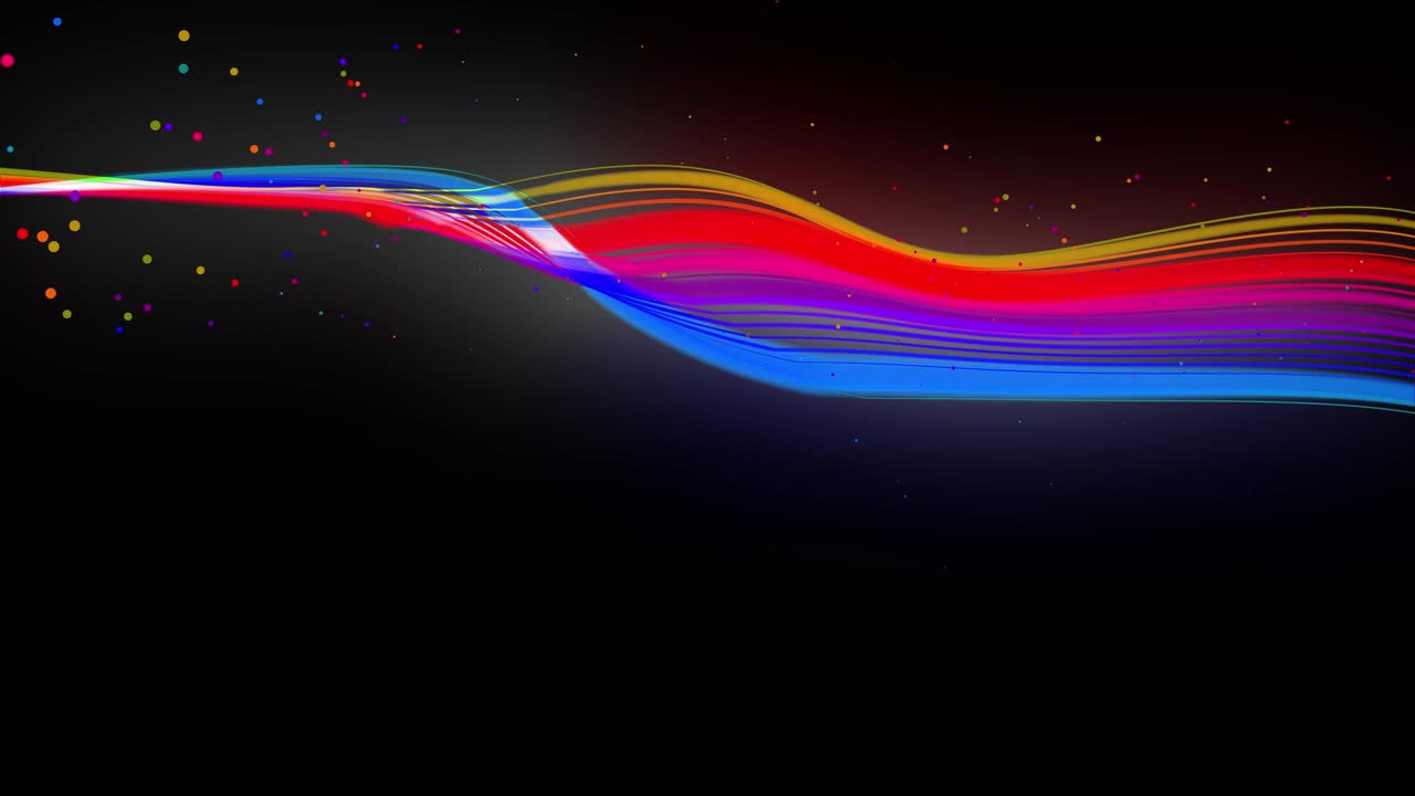 다채로운 네온 라인이 공중에 날아다니며 부드럽게 진동하고 파동합니다. 라인의 색은 순환적으로 변합니다. 3d 추상 루프 4k 배경, 알파 채널로 루마 매트.