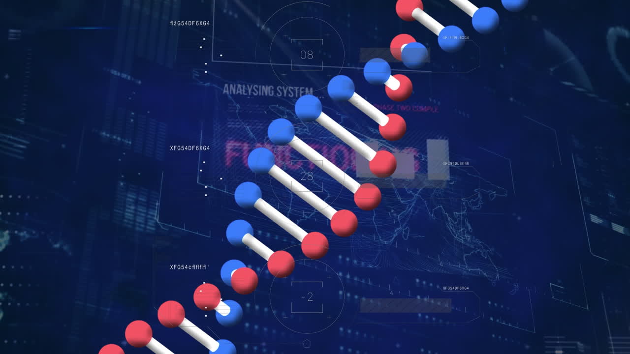 Animation of dna strand over data processing and graph