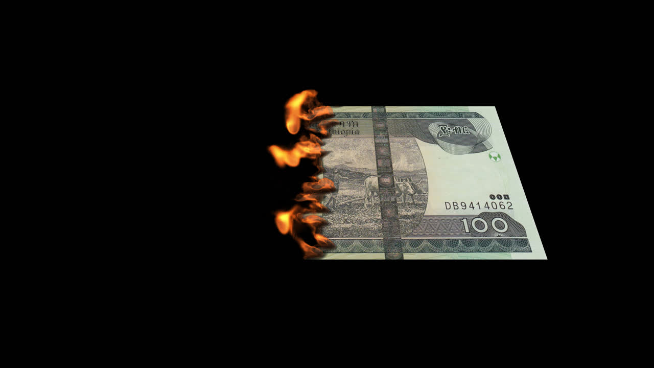 Burning Ethiopian 100 Birr Banknote