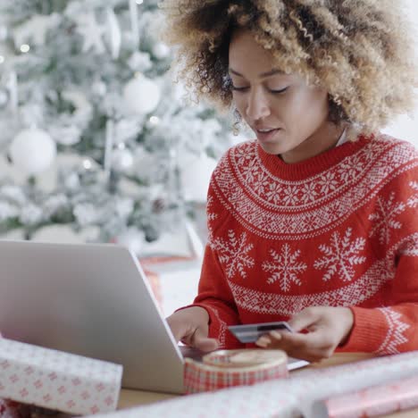 young woman doing xmas shopping online