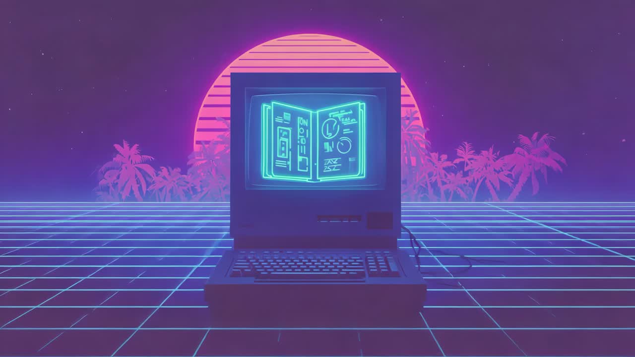 Retro Synthwave Computer with Neon Accents