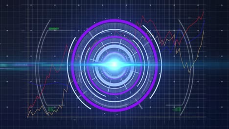 animación de la brújula sobre gráfico científico y datos