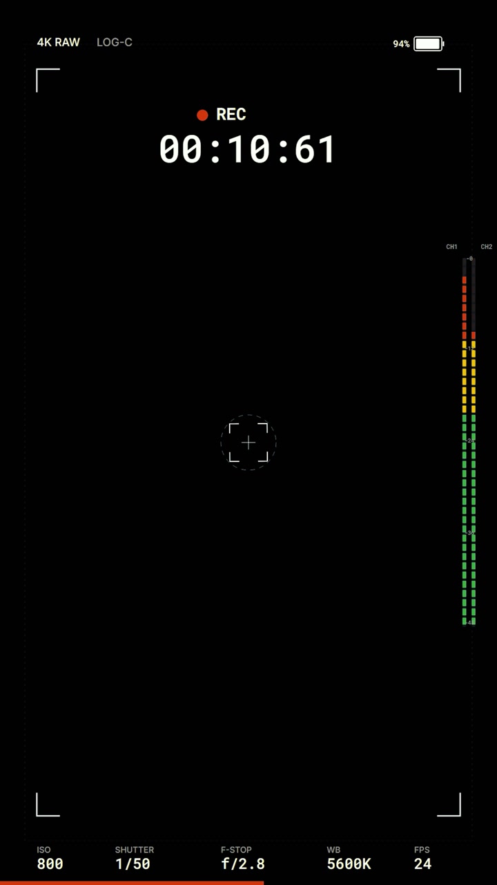 Digital Camera Recording Interface with Timer and Audio Levels