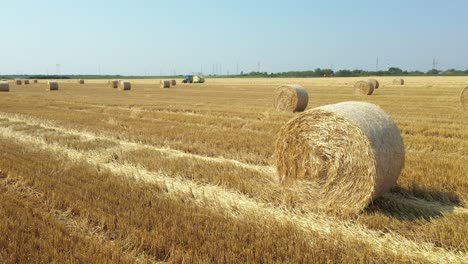 aerial view of straw bales on farm fields