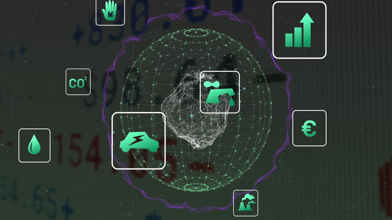 animación de iconos de ecología y energía verde en todo el mundo de conexiones