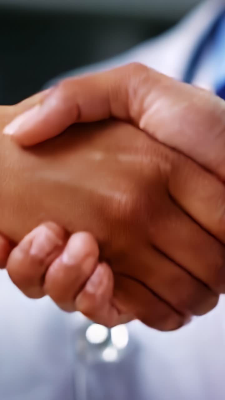 A Close-Up of a Firm Handshake Between Two Individuals in a Medical Context, Symbolizing Trust, Collaboration, and Professional Relationships in Healthcare Settings