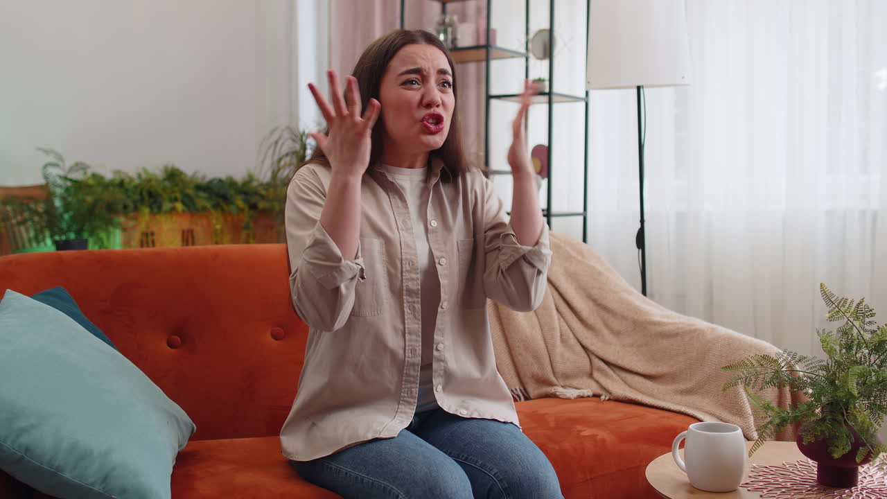 Scared woman screams from stress tension problems panic horror hopelessness fear surprise shock